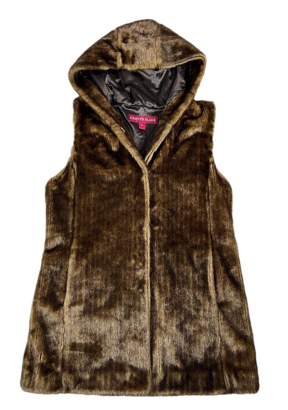 Kristen Blake Super Soft Hooded Brown Luxe Faux Fur Vest Size M Mobwife Cozy